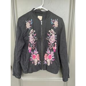 A.Moss size medium embroidered floral bomber jacket lyocell